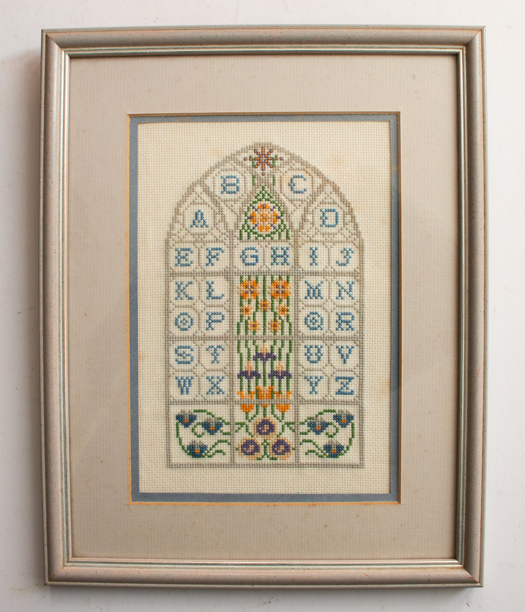 Vintage Stained Window Sampler Framed and Glazed