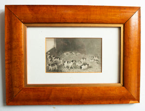 Vintage Puppies in Shed Engraving in Maple Veneer Frame