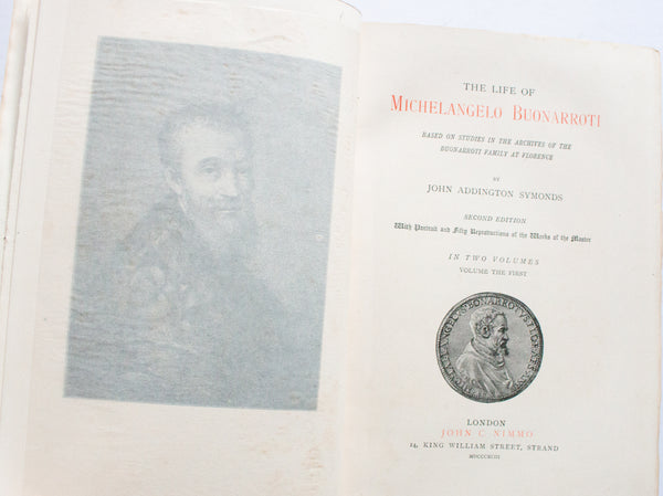 Vintage Art Book 'The Life of Michelangelo Buonarroti' in Two Volumes by John Addington Symonds, 1893