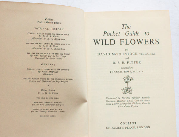 Botanical Book 'The Pocket Guide to Wild Flowers' by David McClintock, R. S. R. Fitter and Francis Rose, 1958