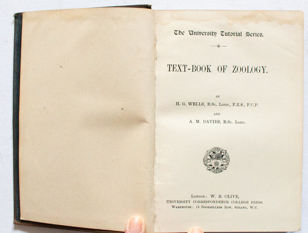 Antique Natural History Book 'Text-Book of Zoology' by H. G. Wells and A. M. Davies, 1898