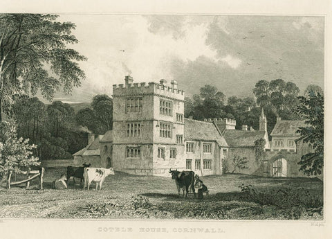 Steel Engraving 'Cotele House, Cornwall' 1831