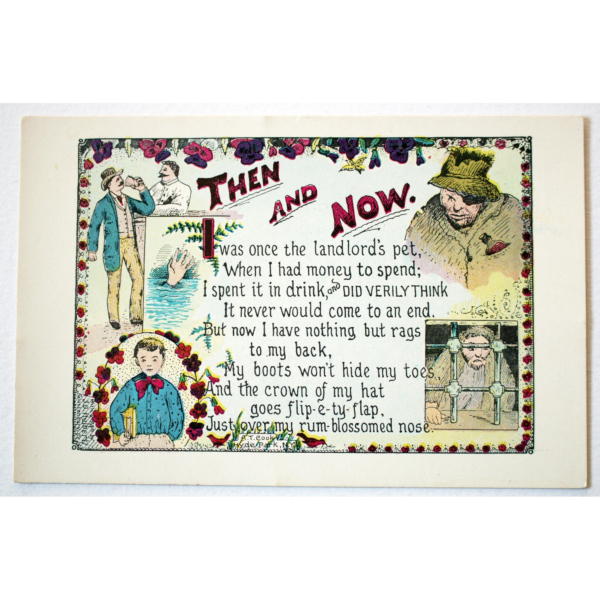 J.O. Hulbert Temperance Postcard 'Then and Now'