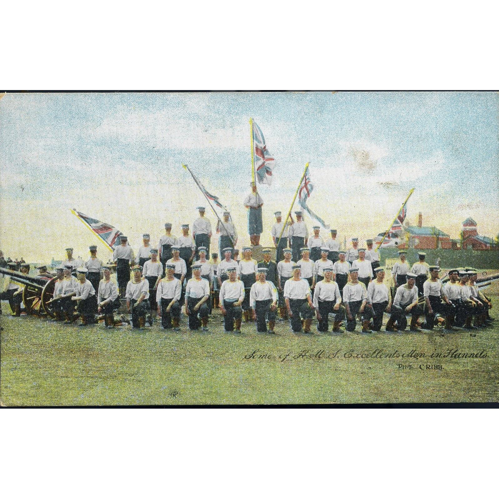 'Fine Art' postcard 'Some of H. M. S. Excellents Men in Flannels'