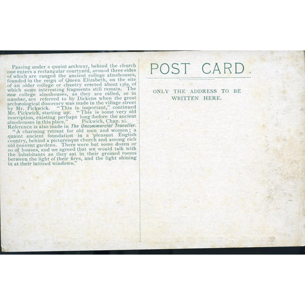 Advertising Postcard 'Quadrangle, College Almshouses, Cobham'
