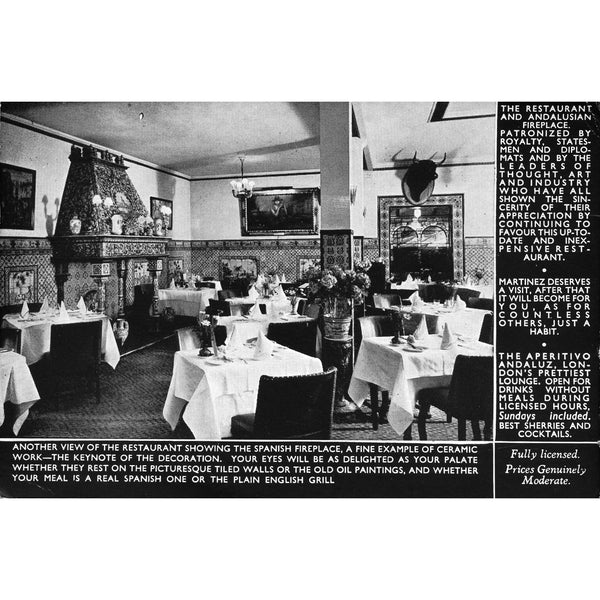Advertising Postcard 'Martinez Spanish Restaurant, London W.1'