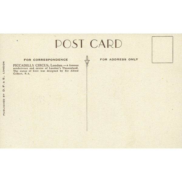 D.F. & S., London Postcard 'Eros - Piccadilly Circus, London'