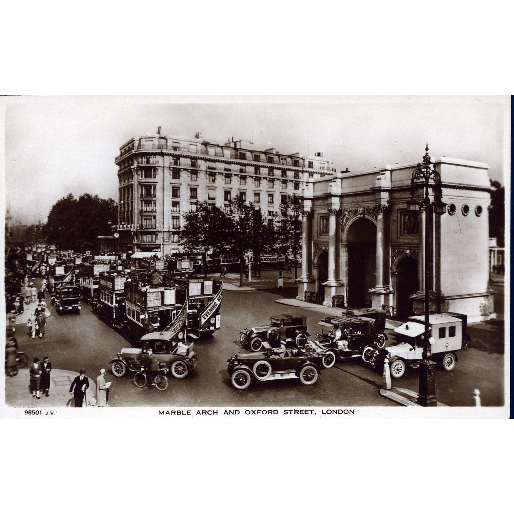 Valentine's Real Photograph Postcard 'Marble Arch and Oxford Street, London'