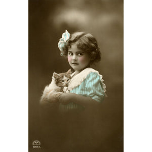 Vintage Real Photograph Postcard Little Girl and Kitten