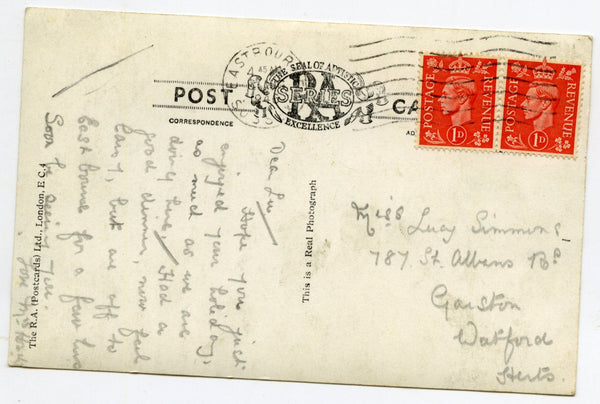 R. A. (Postcards) Ltd., London Vintage Real Photograph Cat Anthropomorphic Postcard 'Sorry Madam No Fish Today'