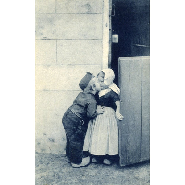 Vintage Dutch Children 'A MorningKiss' Sweetheart Postcard