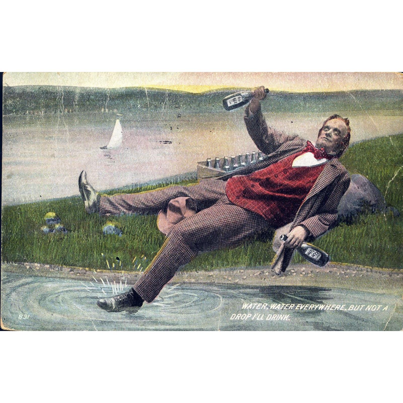 Temperance Postcard 'Water Water Everywhere but not a drop I'll Drink.'