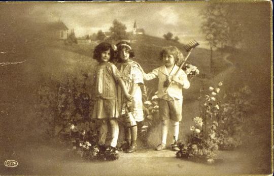 Antique Real Photograph Postcard of Children in Garden, Vintage Postcard, Gardening Memorabilia